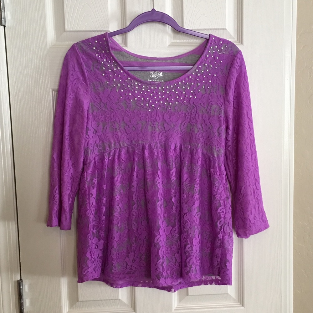 Justice Purple Lace Floral Striped Shirt Size 20